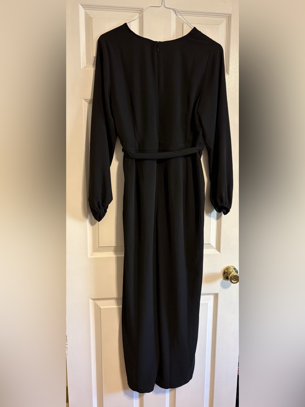 LOFT Black Wide Leg Jumpsuit Size 6 NWT V Neck Long Sleeve Belted - Picture 9 of 9